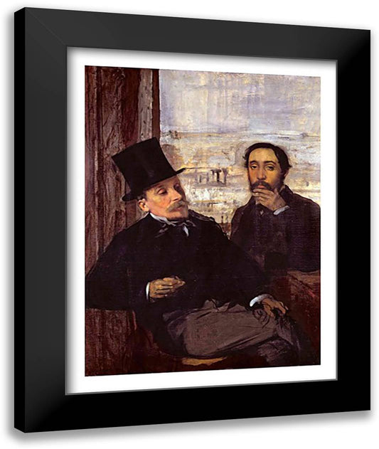 Self Portrait with Evariste de Valernes 22x28 Black Modern Wood Framed Art Print Poster by Degas, Edgar