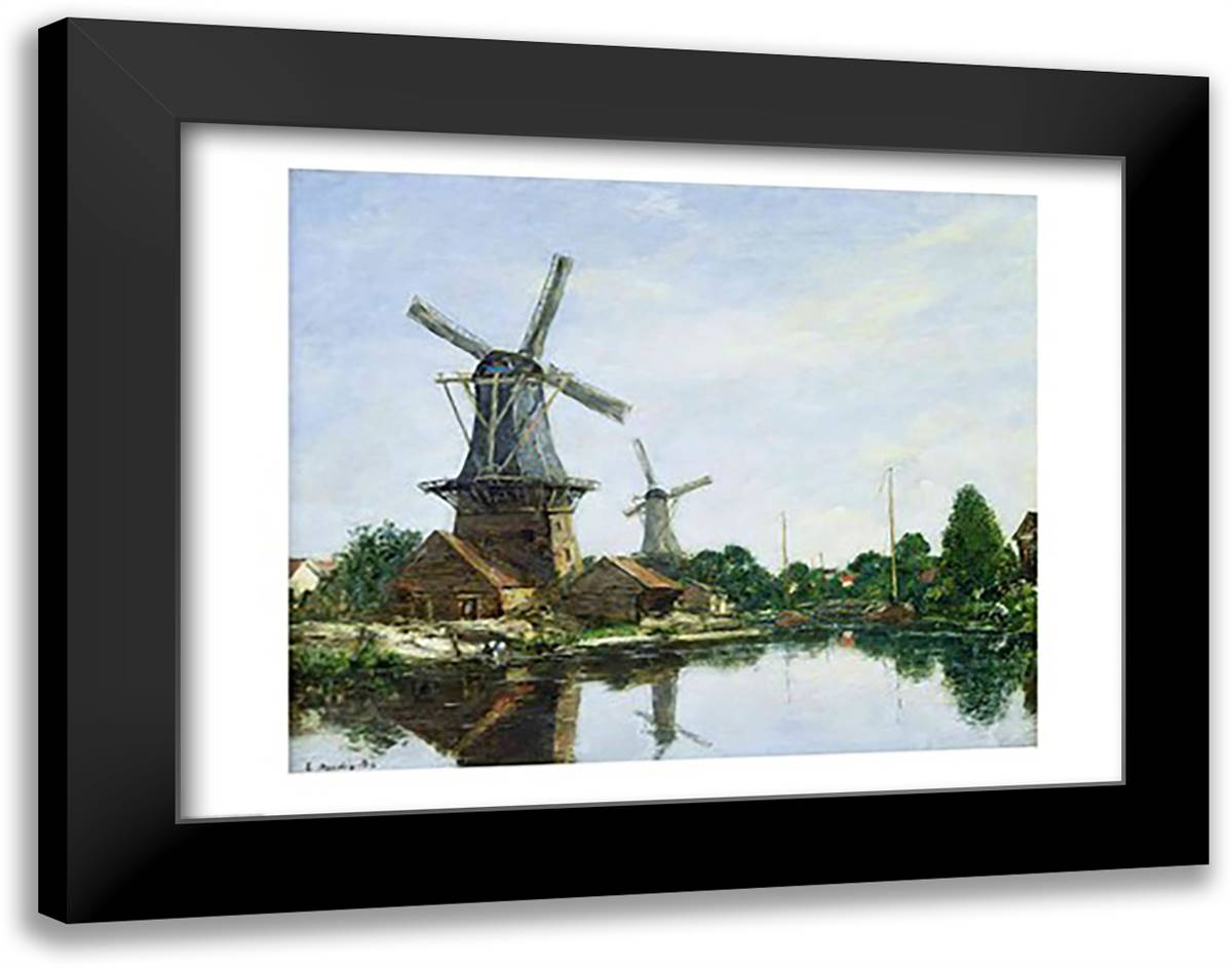 Dutch Windmills, 1884 28x22 Black Modern Wood Framed Art Print Poster by Boudin, Eugene Louis
