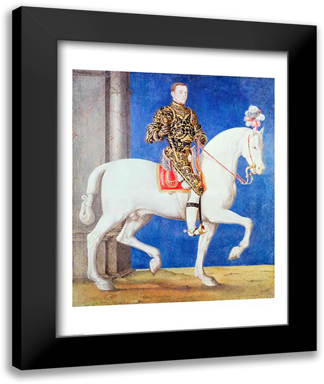 Equestrian Portrait Presumed to be Dauphin Henri II 22x28 Black Modern Wood Framed Art Print Poster by Clouet, Francois