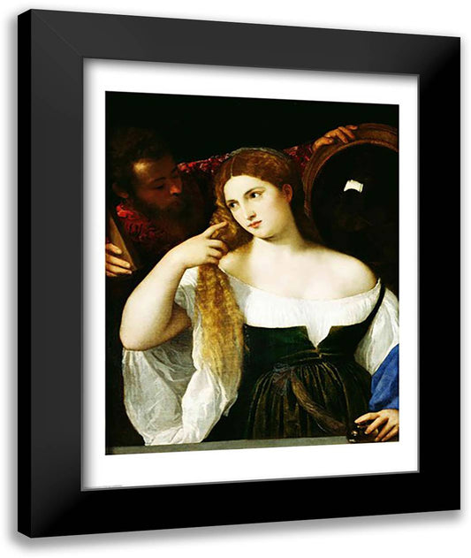 Portrait of a Woman at her Toilet 22x28 Black Modern Wood Framed Art Print Poster by Titian