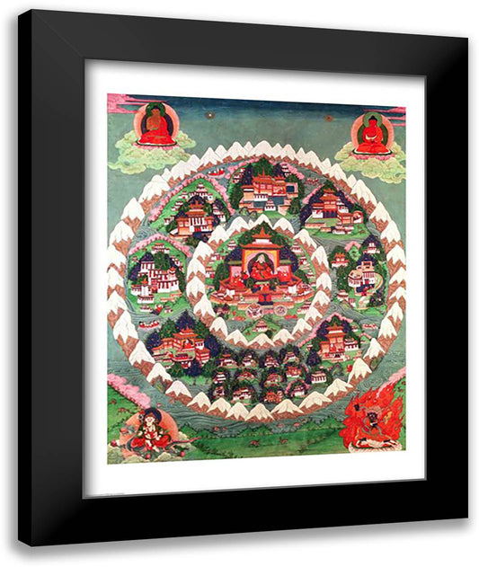 The Paradise of Shambhala, Tibetan Banner 22x28 Black Modern Wood Framed Art Print Poster