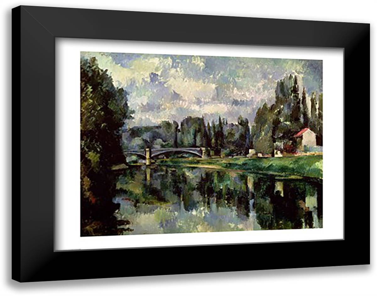 The Banks of the Marne at Creteil, c.1888 28x22 Black Modern Wood Framed Art Print Poster by Cezanne, Paul