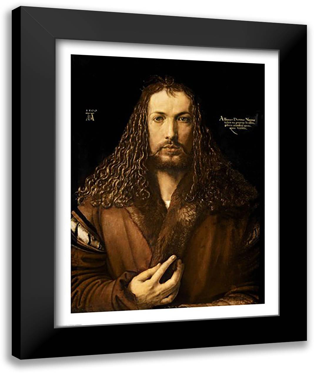 Self Portrait at the Age of Twenty-Eight, 1500 22x28 Black Modern Wood Framed Art Print Poster by Durer, Albrecht
