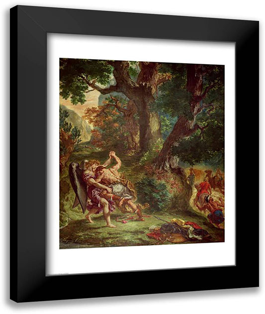 Fight between Jacob and the Angel 22x28 Black Modern Wood Framed Art Print Poster by Delacroix, Eugene