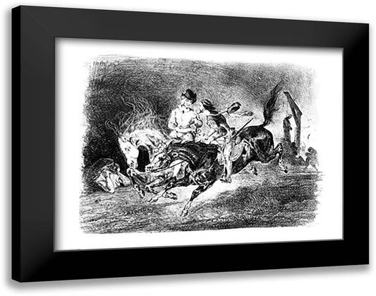 Mephistopheles and Faust riding in the Night, Illustration for Faust by Goethe, 1828 28x22 Black Modern Wood Framed Art Print Poster by Delacroix, Eugene