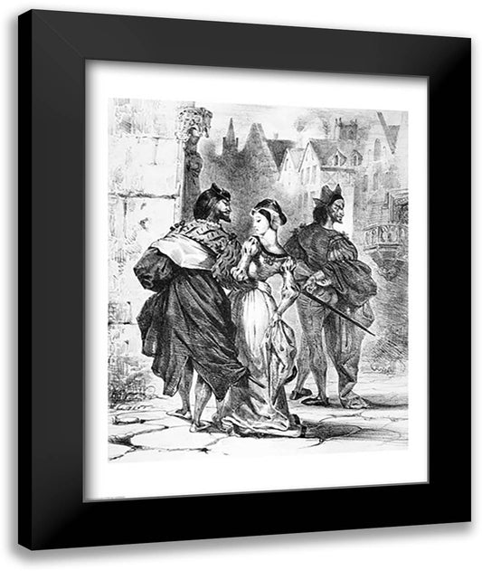 Faust meeting Marguerite, from Goethe's Faust 22x28 Black Modern Wood Framed Art Print Poster by Delacroix, Eugene
