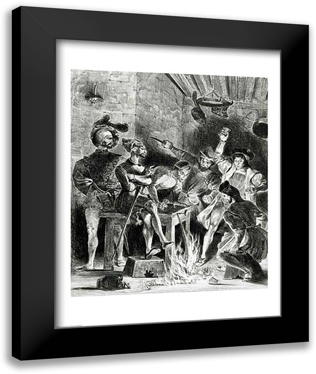 Mephistopheles and the Drinking Companions, from Goethe's Faust, 1828 22x28 Black Modern Wood Framed Art Print Poster by Delacroix, Eugene