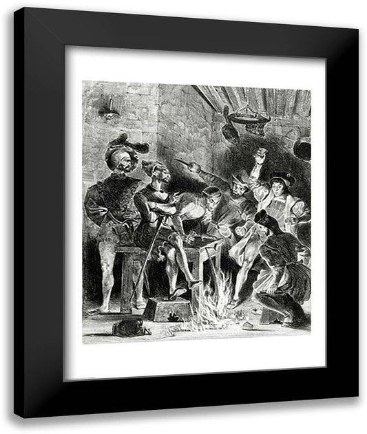 Mephistopheles and the Drinking Companions, from Goethe's Faust, 1828 22x28 Black Modern Wood Framed Art Print Poster by Delacroix, Eugene