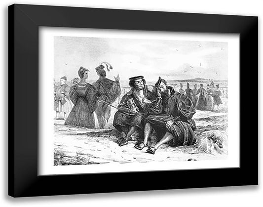 Faust and Wagner in conversation, Illustration for Faust by Goethe 28x22 Black Modern Wood Framed Art Print Poster by Delacroix, Eugene