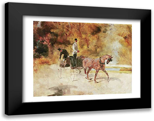 A Dog-Cart, 1880 28x22 Black Modern Wood Framed Art Print Poster by Toulouse-Lautrec, Henri de