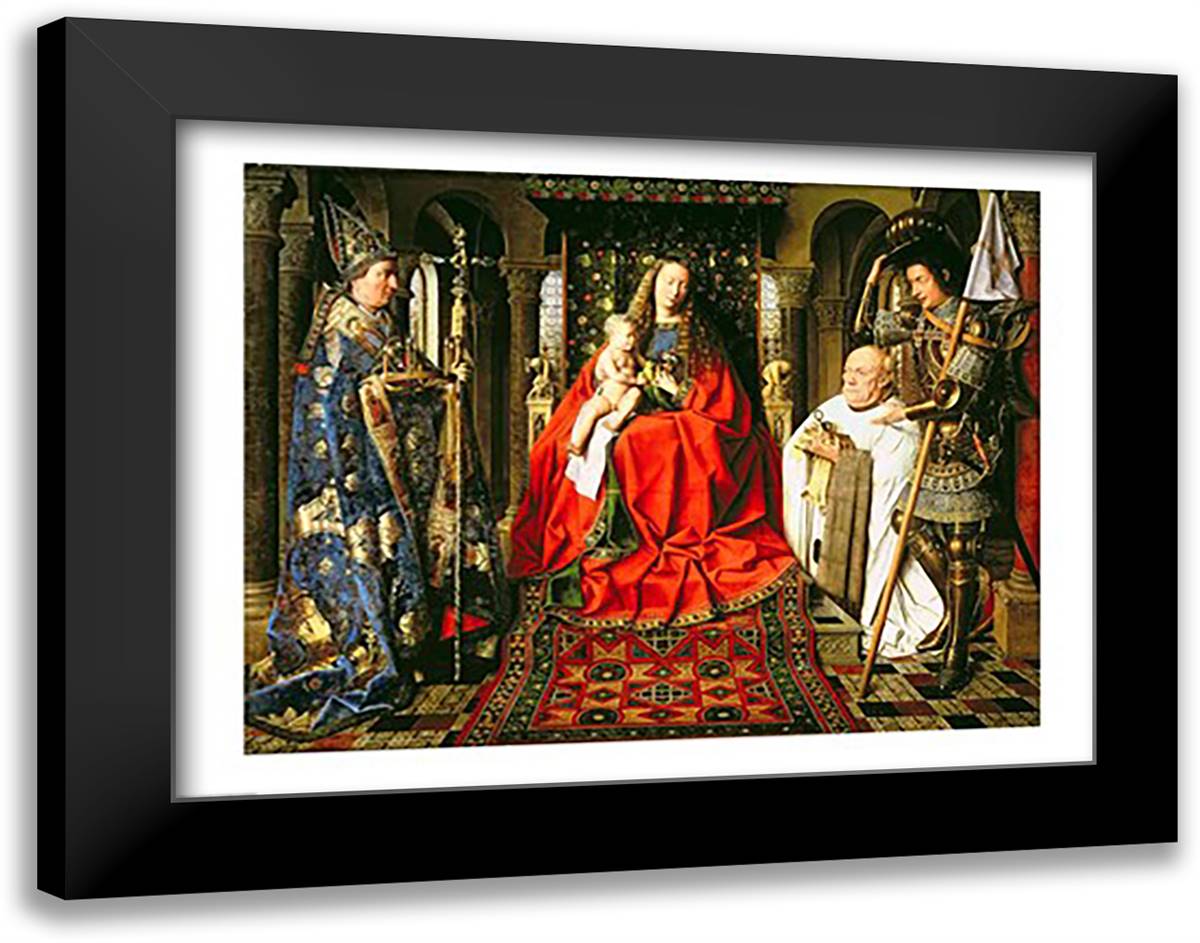 Madonna and Child with Canon Joris van der Paele, 1436 28x22 Black Modern Wood Framed Art Print Poster by Eyck, Jan Van