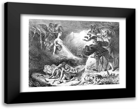 Faust and Mephistopheles at the Witches' Sabbath, from Goethe's Faust, 1828 28x22 Black Modern Wood Framed Art Print Poster by Delacroix, Eugene