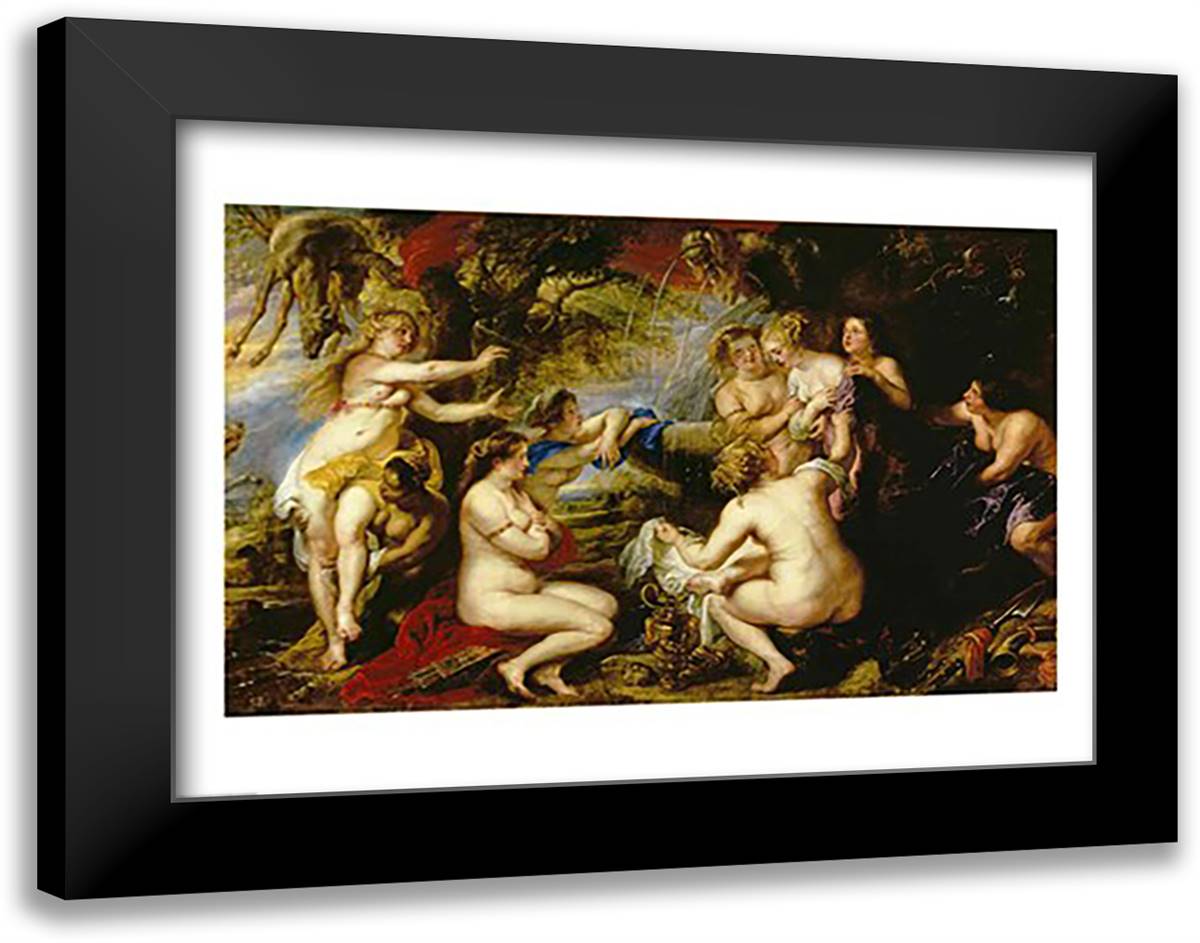 Diana and Callisto 28x22 Black Modern Wood Framed Art Print Poster by Rubens, Peter Paul