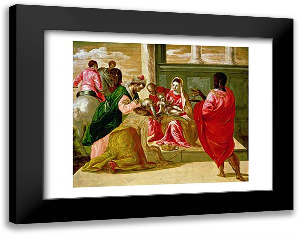 The Adoration of the Magi 28x22 Black Modern Wood Framed Art Print Poster by El Greco