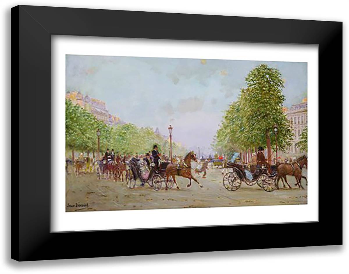 The Promenade on the Champs-Elysees 28x22 Black Modern Wood Framed Art Print Poster by Beraud, Jean