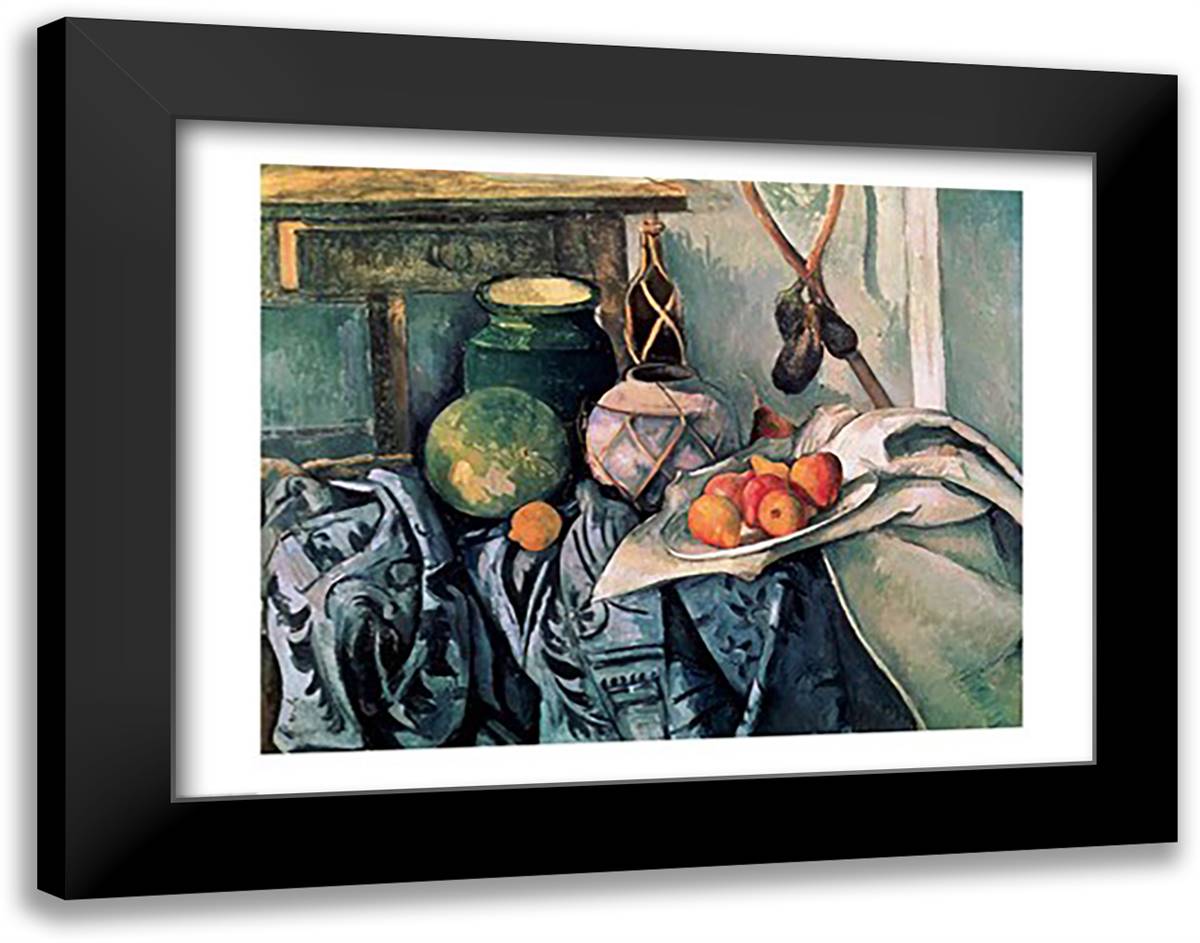 Still Life with Pitcher and Aubergines 28x22 Black Modern Wood Framed Art Print Poster by Cezanne, Paul
