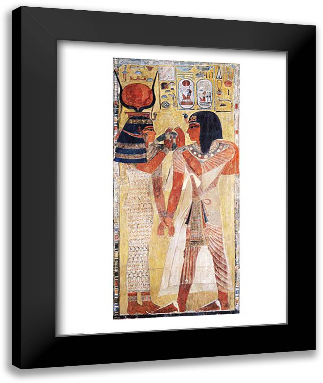 The Goddess Hathor placing the magic collar on Seti 22x28 Black Modern Wood Framed Art Print Poster