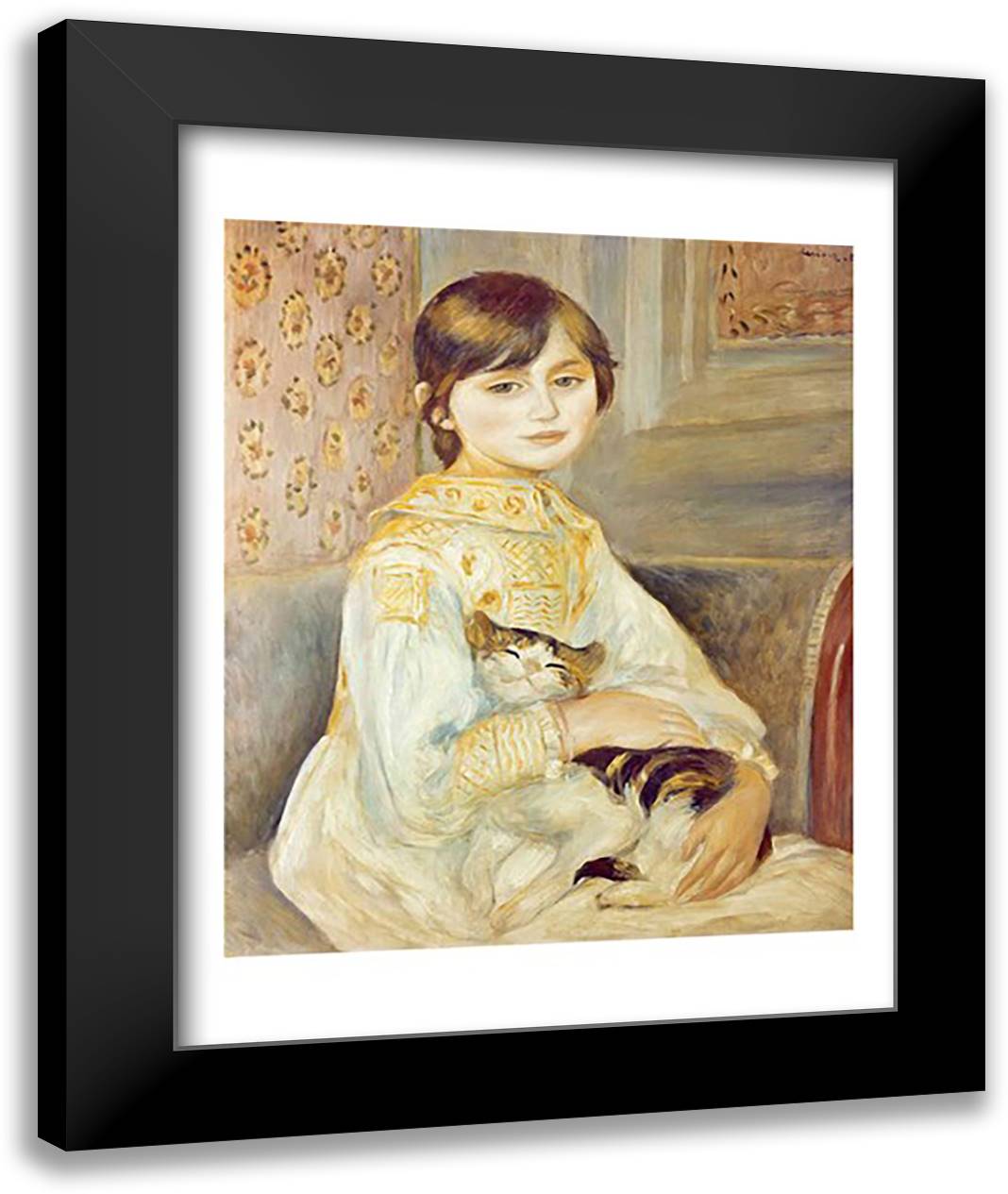 Julie Manet with Cat, 1887 22x28 Black Modern Wood Framed Art Print Poster by Renoir, Pierre-Auguste