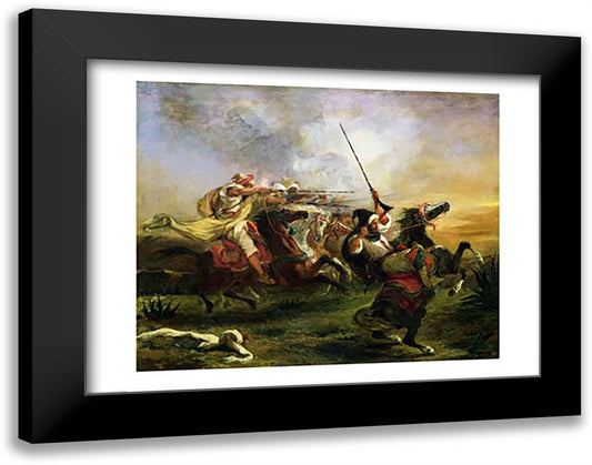 Moroccan horsemen in military action, 1832 28x22 Black Modern Wood Framed Art Print Poster by Delacroix, Eugene