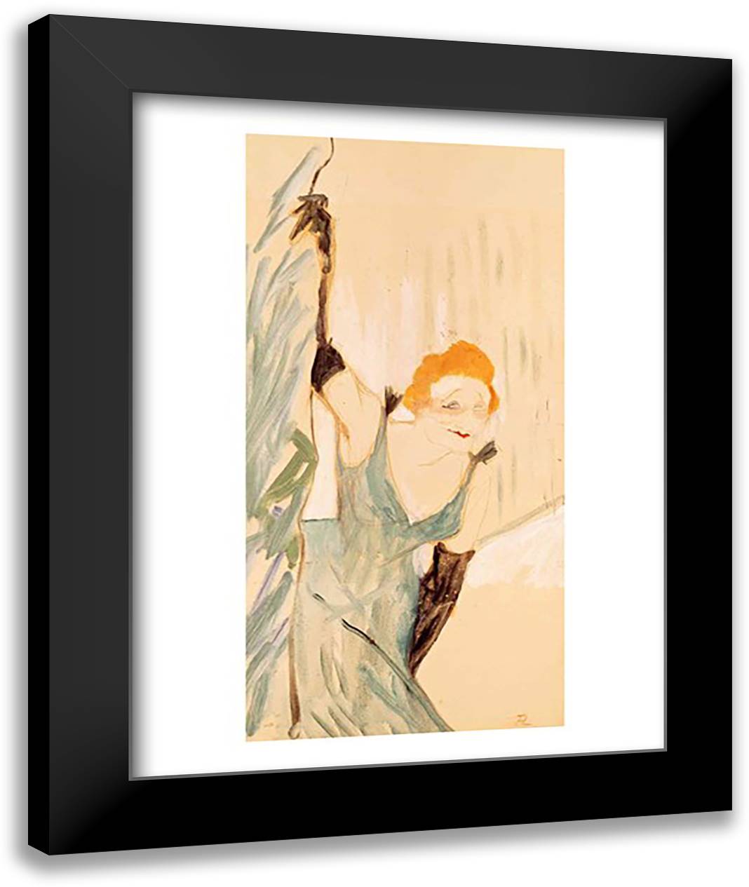 Yvette Guilbert taking a Curtain Call 22x28 Black Modern Wood Framed Art Print Poster by Toulouse-Lautrec, Henri de