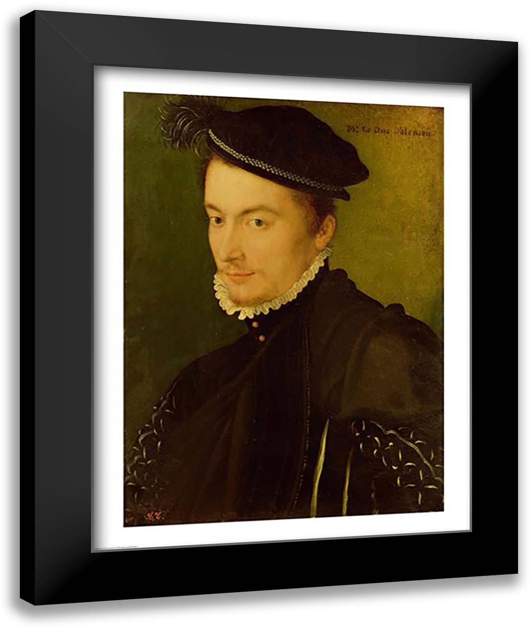 Portrait presumed to be Hercule-Francois de France 22x28 Black Modern Wood Framed Art Print Poster by Clouet, Francois