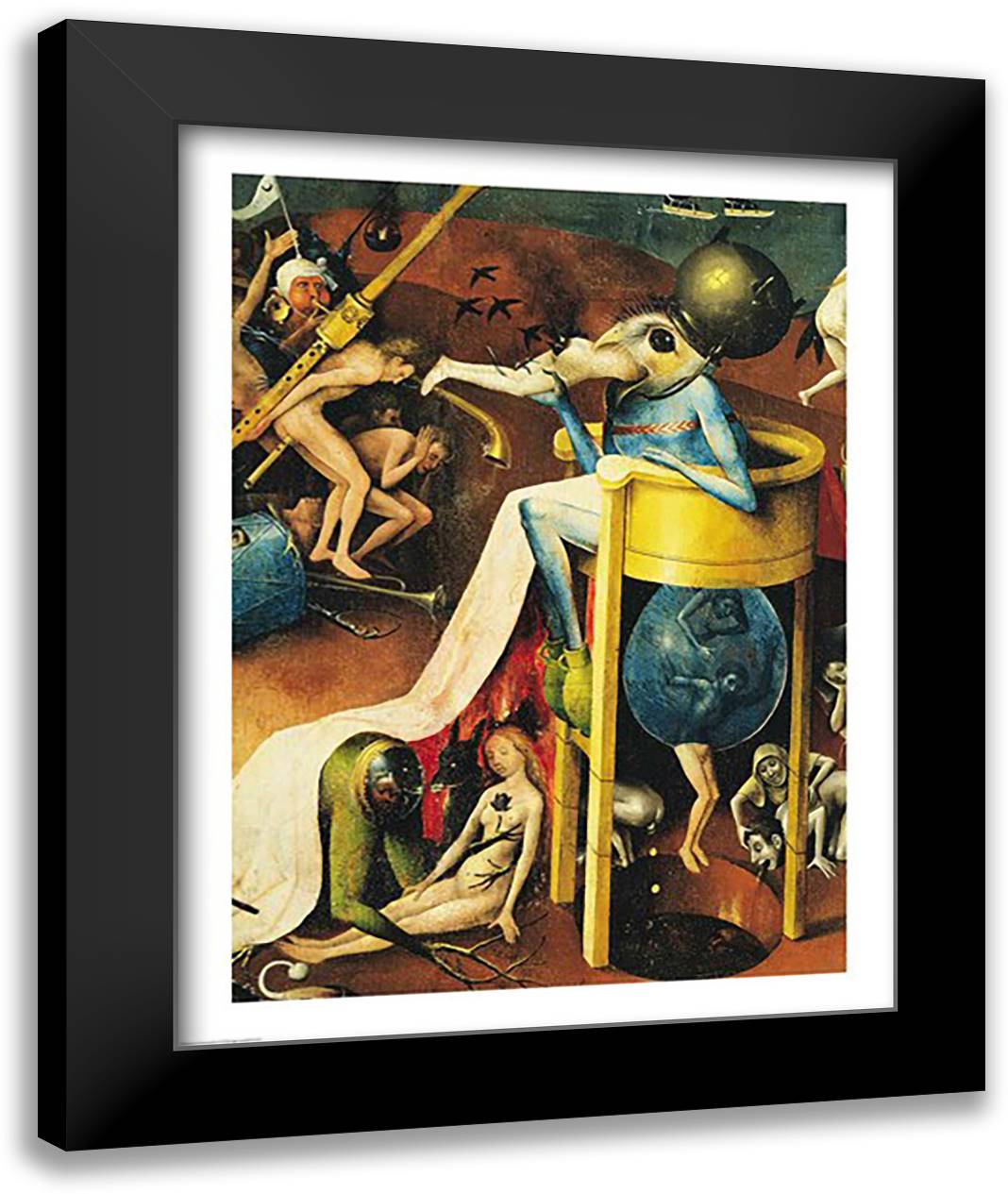 The Garden of Earthly Delights: Hell, right wing of triptych, detail of blue bird-man on a stool, c.1500 22x28 Black Modern Wood Framed Art Print Poster by Bosch, Hieronymus