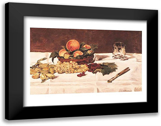 Still Life: Fruit on a Table, 1864 28x22 Black Modern Wood Framed Art Print Poster by Manet, Edouard