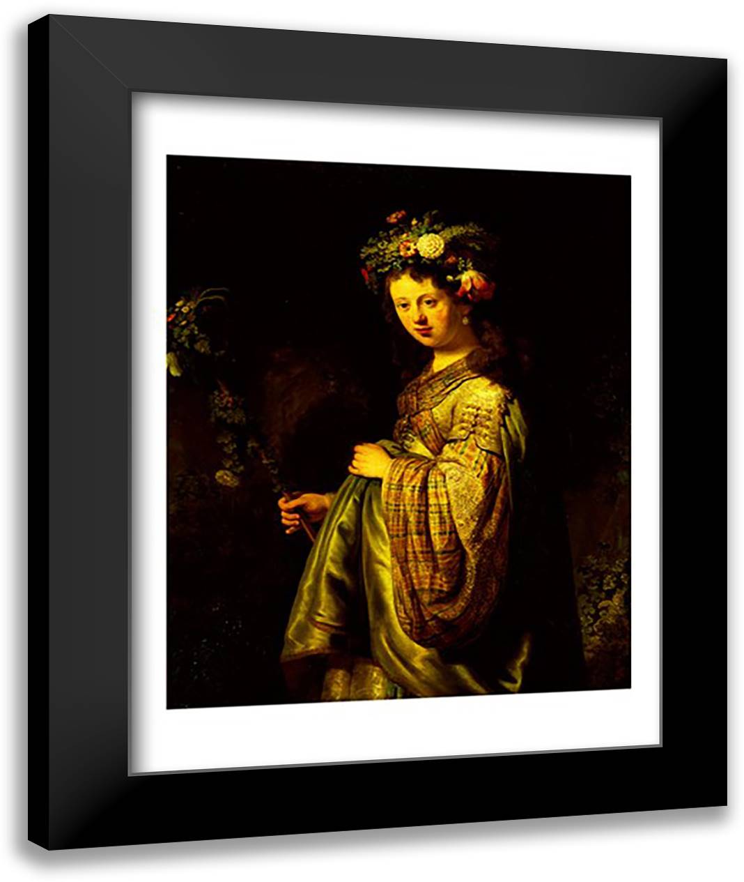 Saskia as Flora, 1634 22x28 Black Modern Wood Framed Art Print Poster by Rembrandt