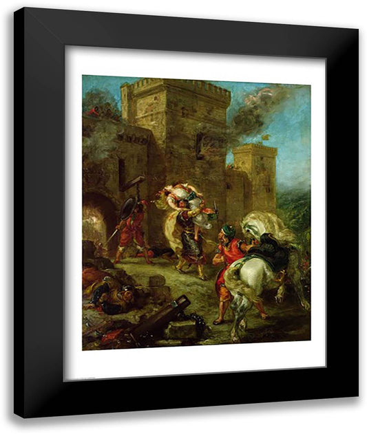 Rebecca Kidnapped by the Templar, Sir Brian de Bois-Guilbert, 1858 22x28 Black Modern Wood Framed Art Print Poster by Delacroix, Eugene