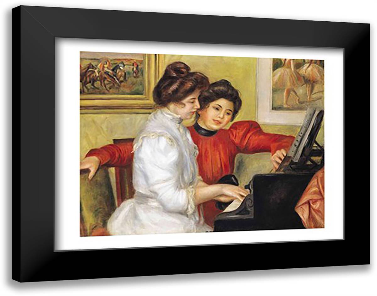 Yvonne and Christine Lerolle at the piano, 1897 28x22 Black Modern Wood Framed Art Print Poster by Renoir, Pierre-Auguste