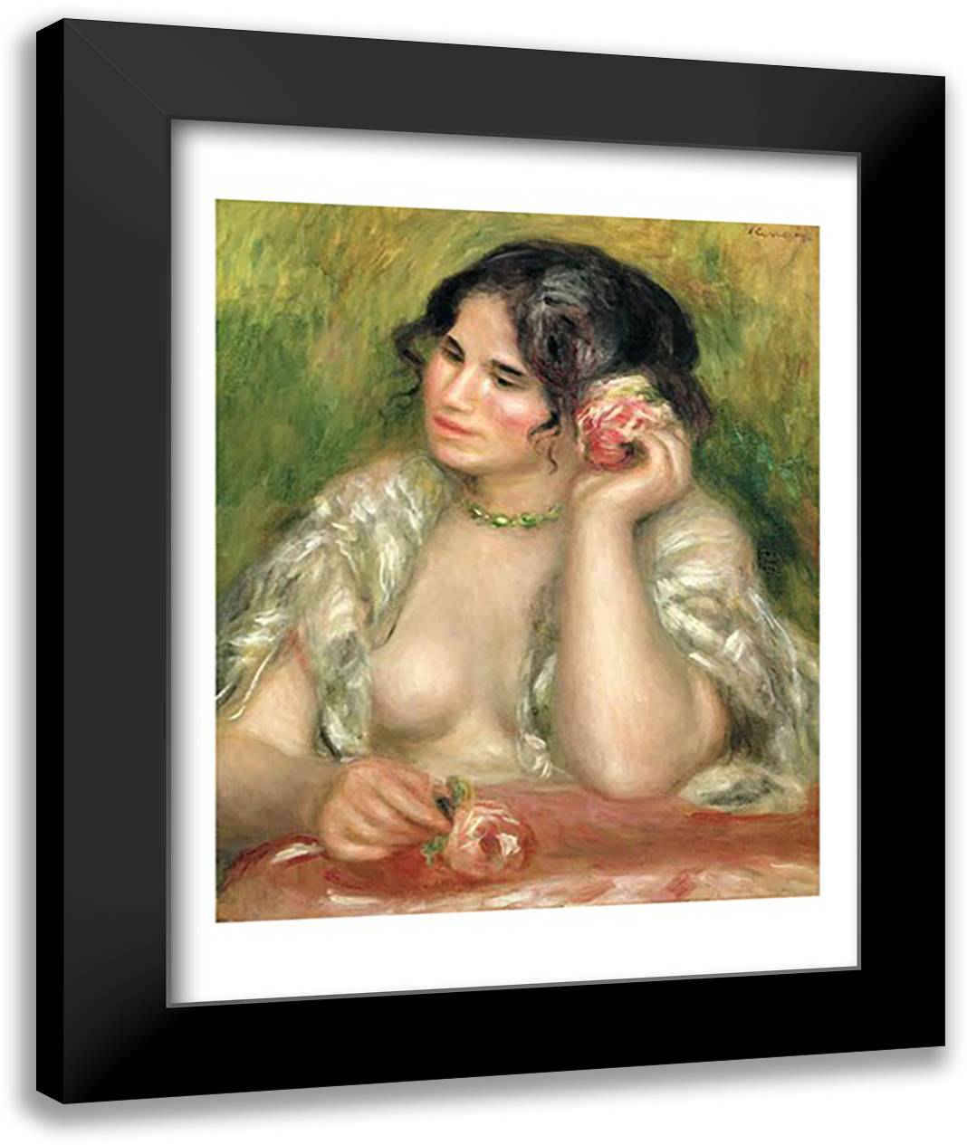 Gabrielle with a Rose, 1911 22x28 Black Modern Wood Framed Art Print Poster by Renoir, Pierre-Auguste