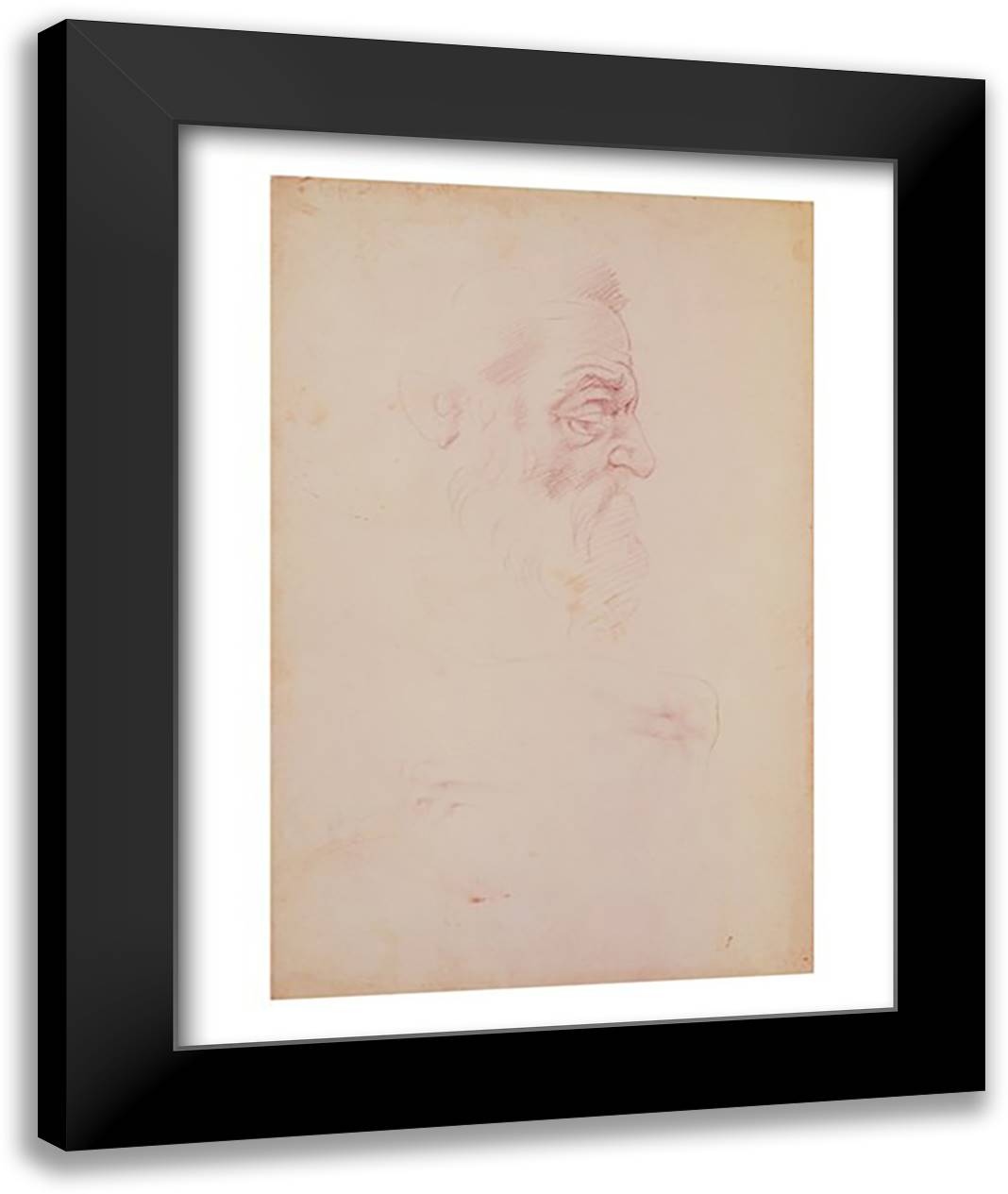 Sketch of a male head and two legs 22x28 Black Modern Wood Framed Art Print Poster by Michelangelo