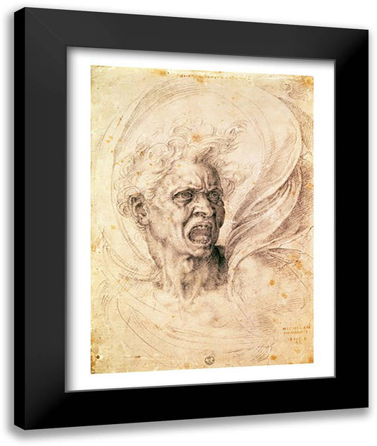 Study of a man shouting 22x28 Black Modern Wood Framed Art Print Poster by Michelangelo