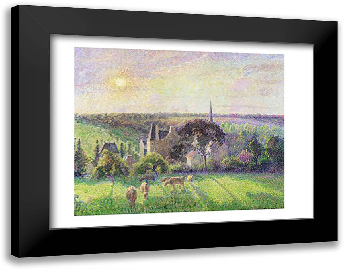 The Church and Farm of Eragny, 1895 28x22 Black Modern Wood Framed Art Print Poster by Pissarro, Camille
