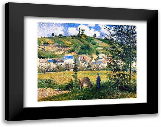 Landscape at Chaponval, 1880 28x22 Black Modern Wood Framed Art Print Poster by Pissarro, Camille