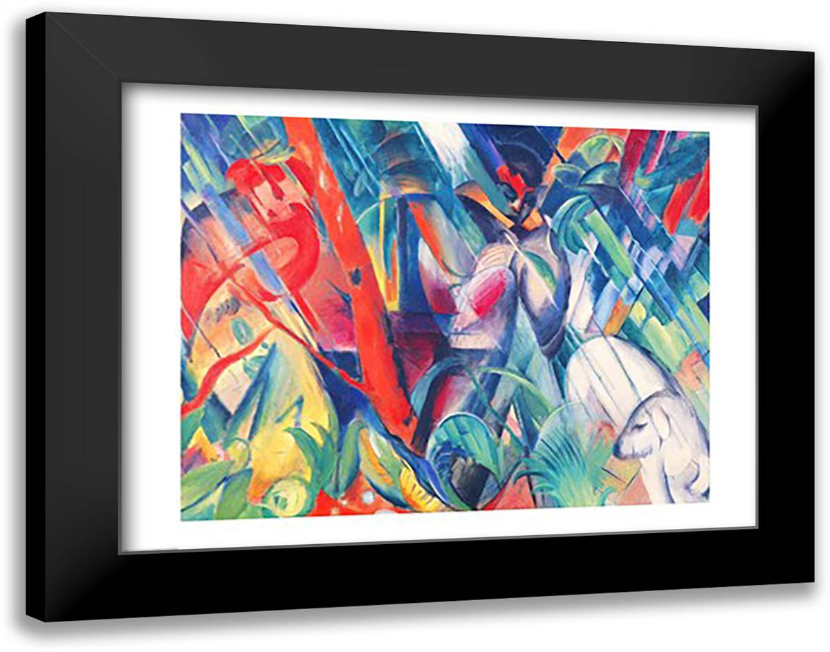 In the Rain, 1912 28x22 Black Modern Wood Framed Art Print Poster by Marc, Franz