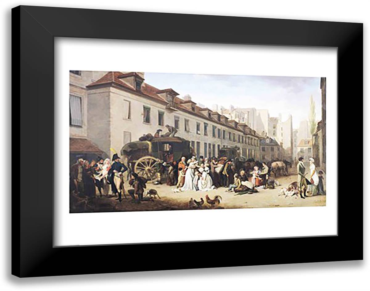 The Arrival of a Stagecoach at the Terminus 28x22 Black Modern Wood Framed Art Print Poster by Boilly, Louis-Leopold