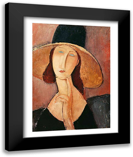 Portrait of Jeanne Hebuterne in a large hat, c.1918-19 22x28 Black Modern Wood Framed Art Print Poster by Modigliani, Amedeo