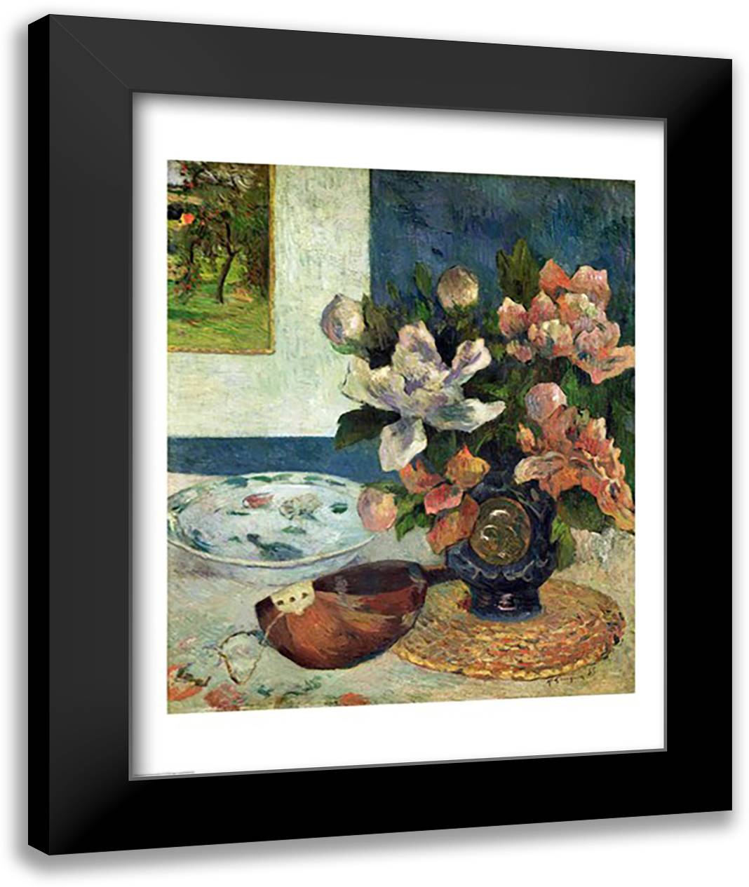 Still Life with a Mandolin, 1885 22x28 Black Modern Wood Framed Art Print Poster by Gauguin, Paul