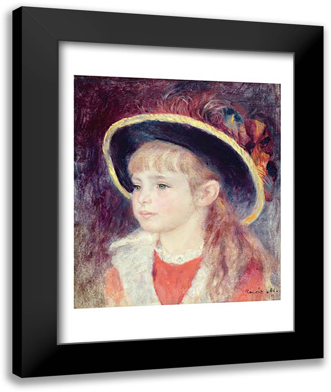 Portrait of a Young Girl in a Blue Hat, 1881 22x28 Black Modern Wood Framed Art Print Poster by Renoir, Pierre-Auguste