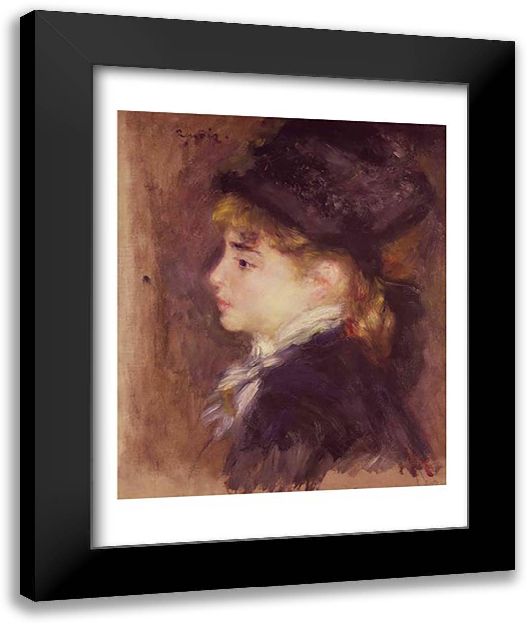 Portrait of a woman 22x28 Black Modern Wood Framed Art Print Poster by Renoir, Pierre-Auguste