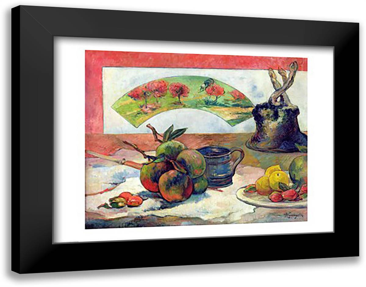 Still Life with a Fan, c.1889 28x22 Black Modern Wood Framed Art Print Poster by Gauguin, Paul