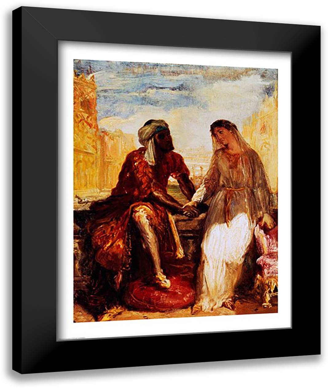 Othello and Desdemona in Venice, 1850 22x28 Black Modern Wood Framed Art Print Poster by Chasseriau, Theodore