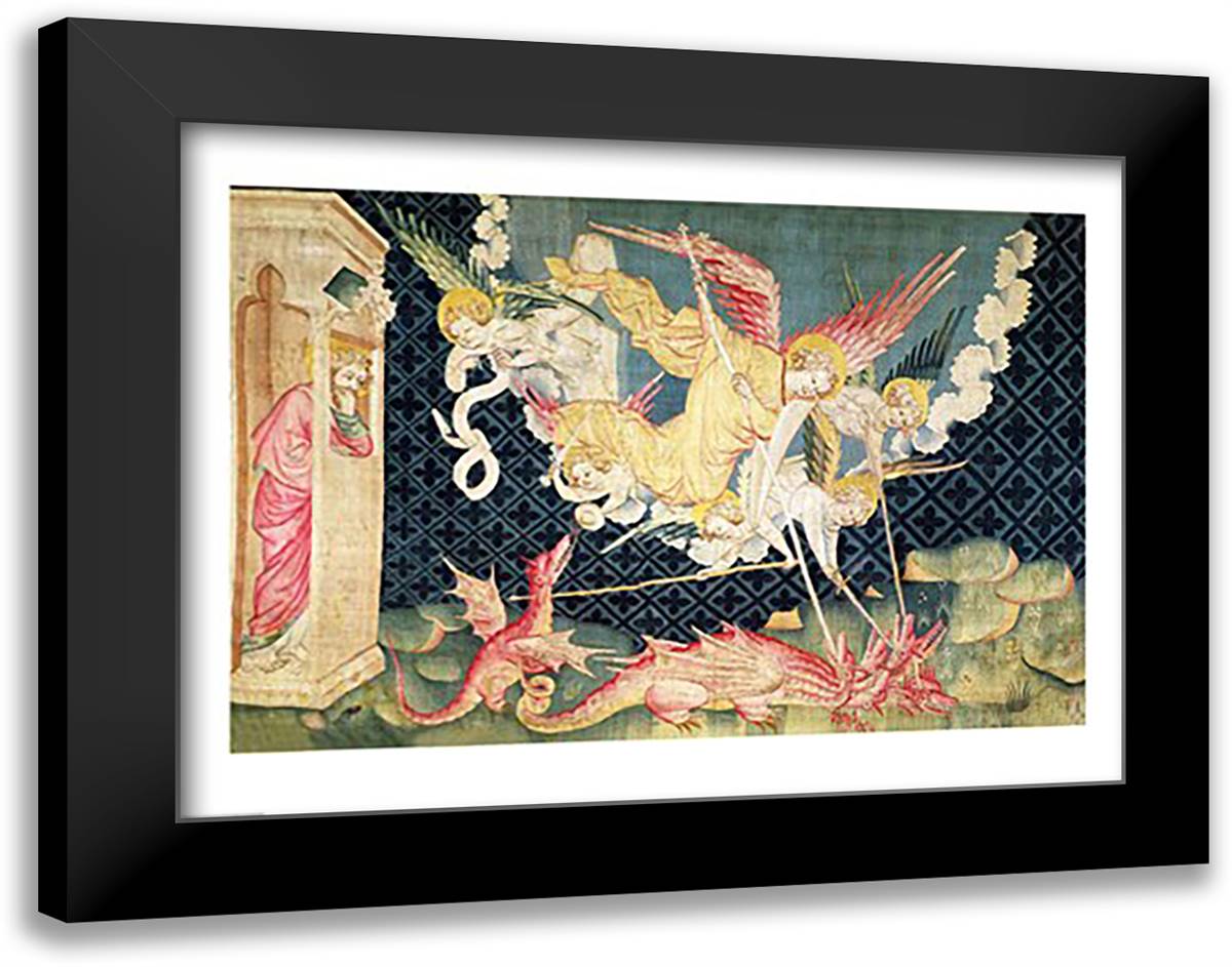 St. Michael and his angels fighting the dragon 28x22 Black Modern Wood Framed Art Print Poster by Bataille, Nicolas