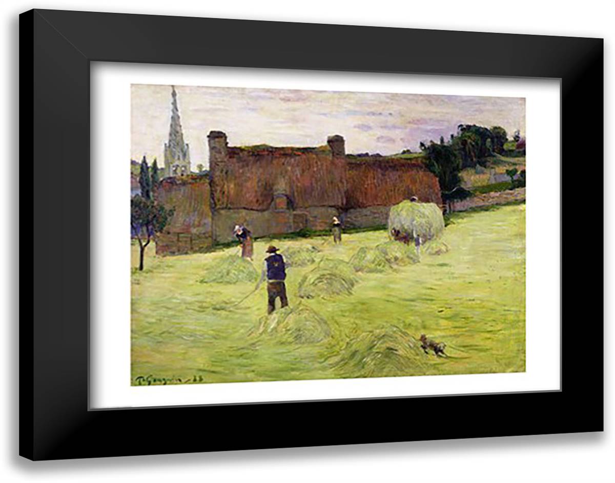 Haymaking in Brittany, 1888 28x22 Black Modern Wood Framed Art Print Poster by Gauguin, Paul