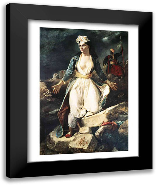 Greece expiring on the Ruins of Missolonghi, 1826 22x28 Black Modern Wood Framed Art Print Poster by Delacroix, Eugene