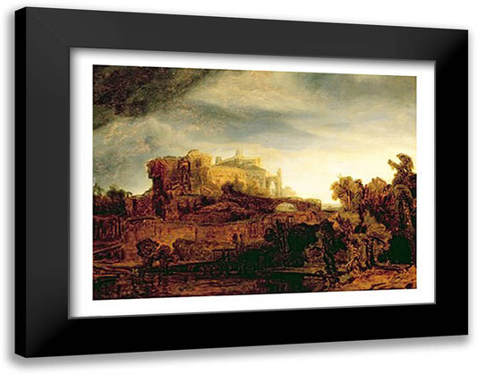 Landscape with a Chateau 28x22 Black Modern Wood Framed Art Print Poster by Rembrandt