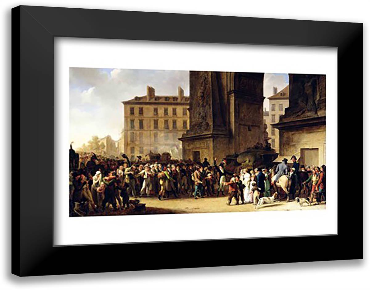The Conscripts of 1807 Marching Past the Gate of Saint-Denis 28x22 Black Modern Wood Framed Art Print Poster by Boilly, Louis-Leopold