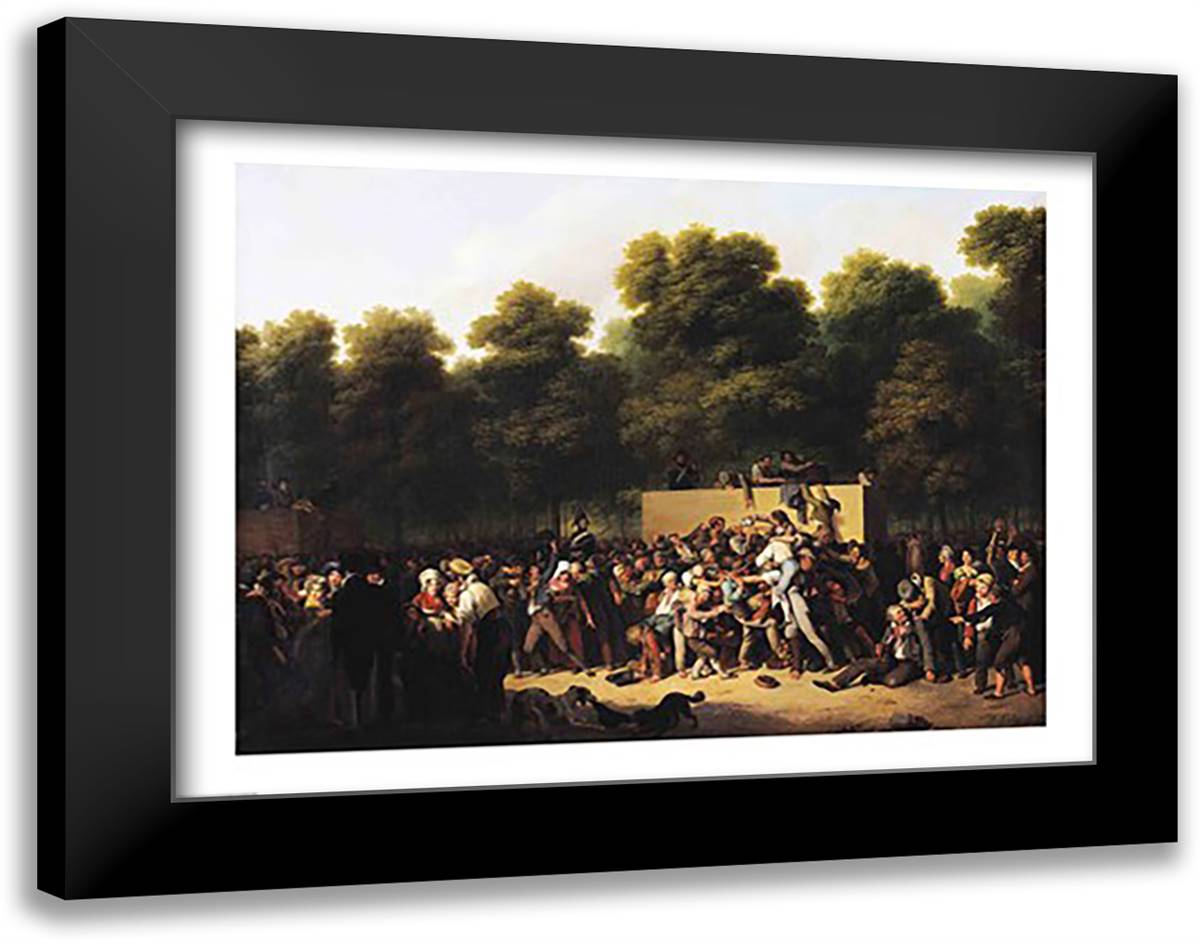 The Distribution of Food and Wine on the Champs-Elysees 28x22 Black Modern Wood Framed Art Print Poster by Boilly, Louis-Leopold