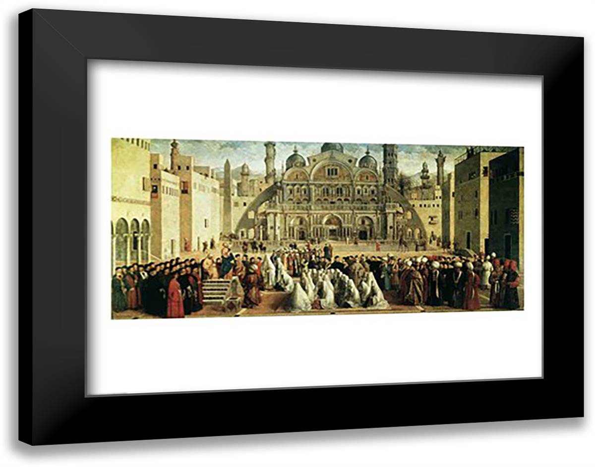 St. Mark Preaching in Alexandria, Egypt 28x22 Black Modern Wood Framed Art Print Poster by Bellini, Giovanni